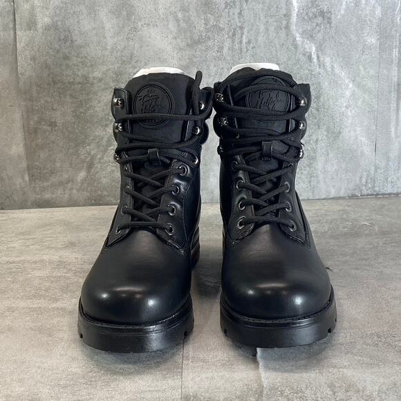 TOMMY HILFIGER Women's Black Melise Lug-Sole Combat Lace-Up Boots SZ 7 - Picture 1 of 7